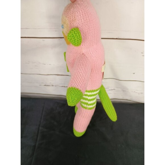 Blabla Handmade Knit Pink & Green Monkey Doll 100% Cotton For Kids Or Collectors - Picture 3 of 5
